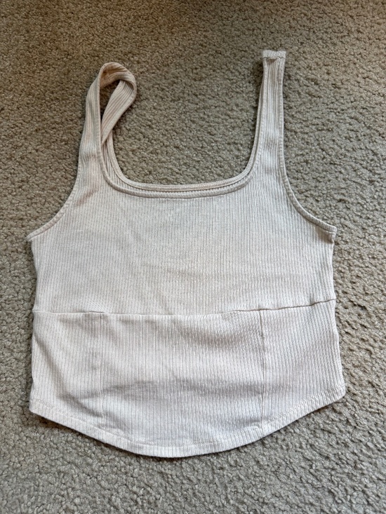 American Eagle Outfitters Tops - American Eagle Ribbed Corset Tank Top Sz M Off White Basic
